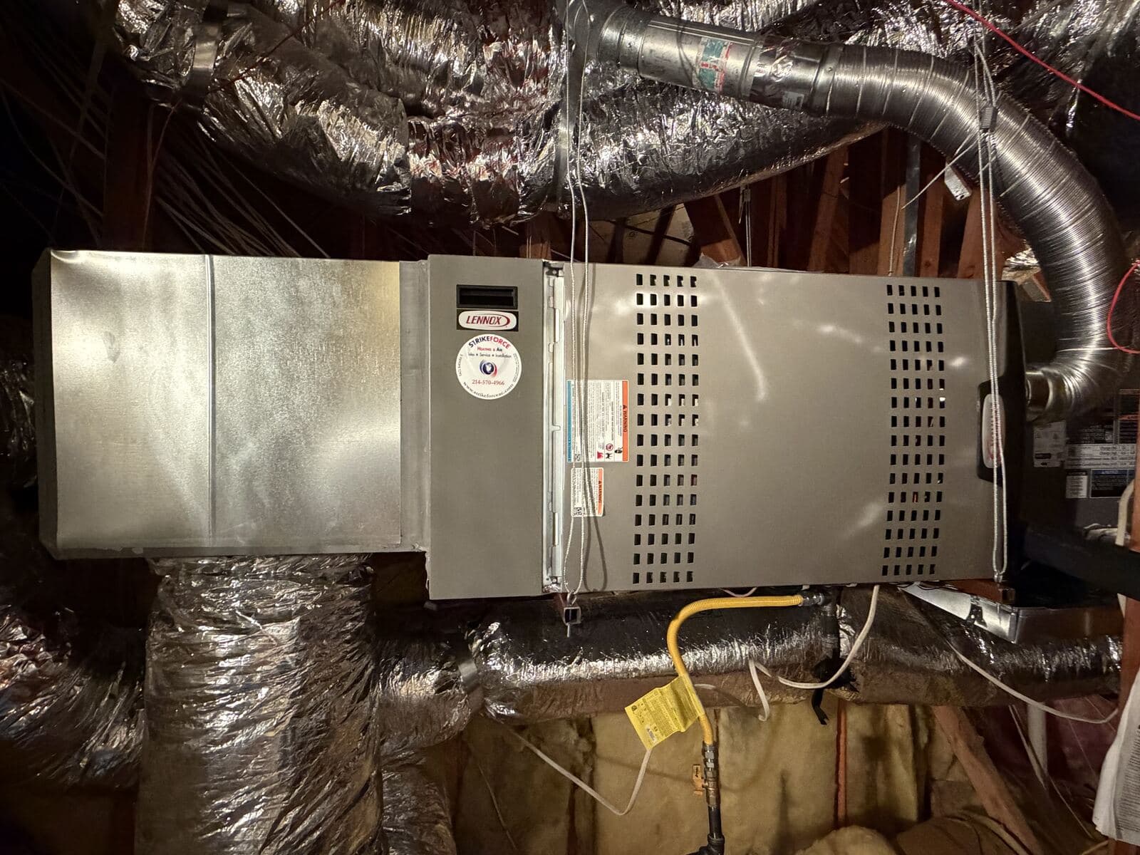 Lennox furnace and evaporator coil installed in a Dallas attic with a new supply plenum